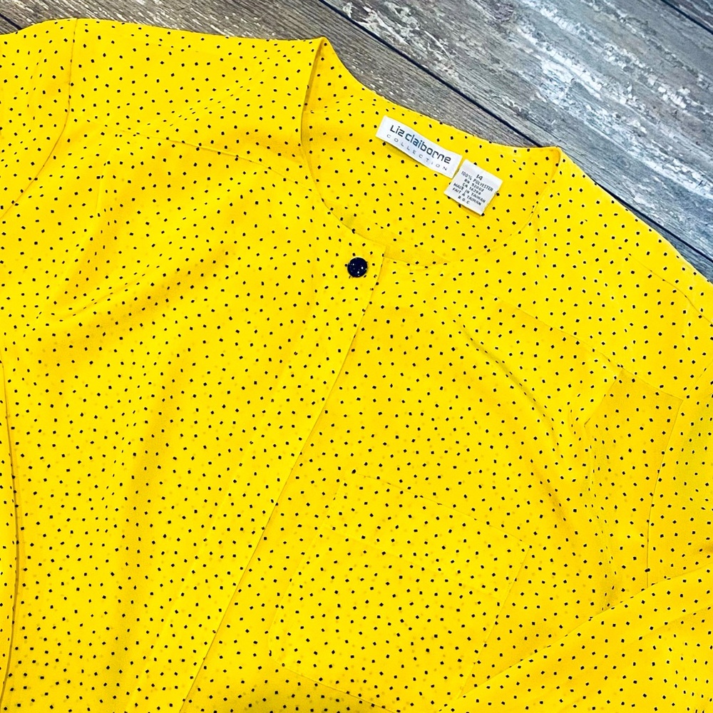 Vintage Liz Claiborne Yellow & Black Polka Dot Blouse